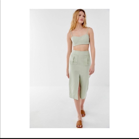 linen slit midi skirt. - Picture 1 of 3